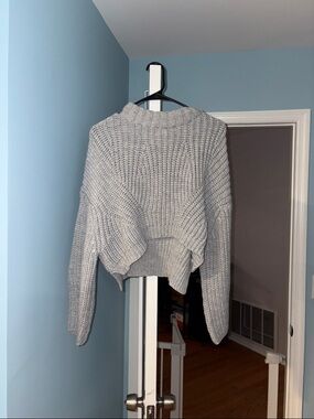 Gracia Chunky Cropped Turtleneck Sweater - Light Gray